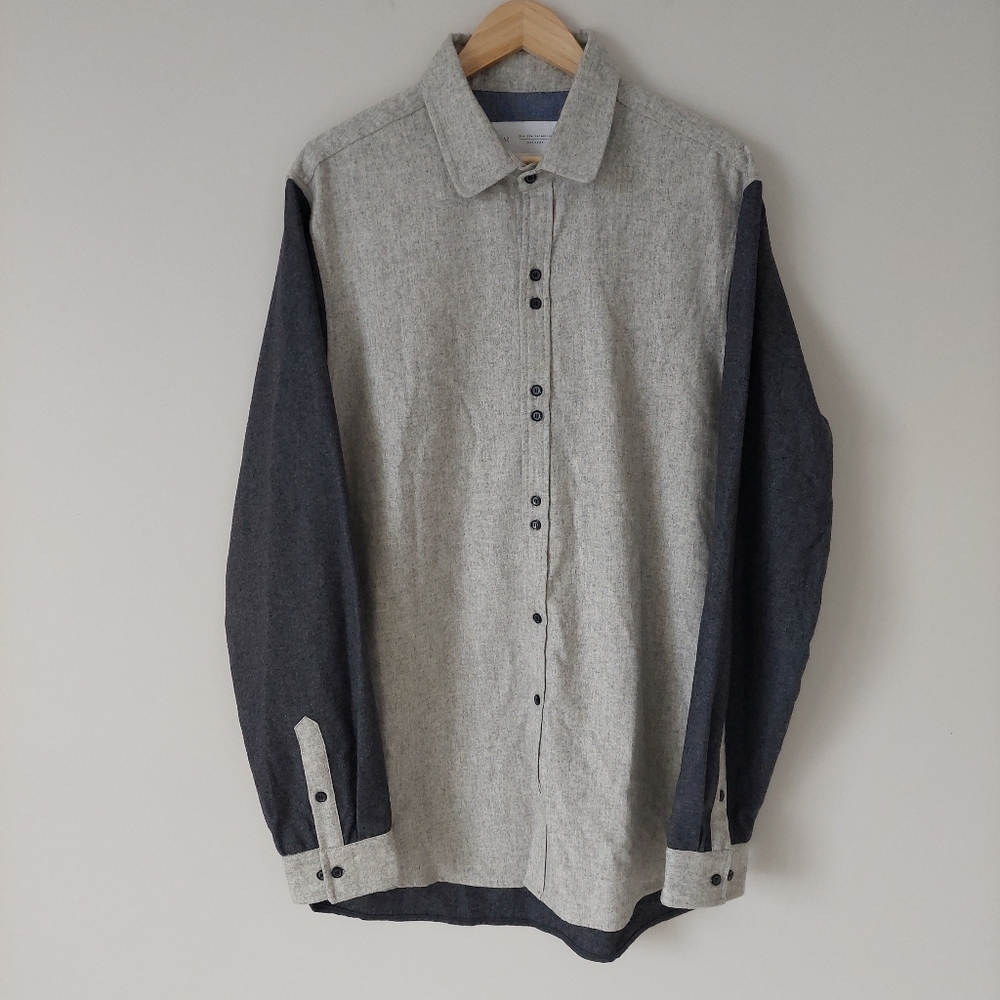 Kollar Extra Long Casual Long Sleeve Button Up Shirt, Men's XXL, Wool Blend